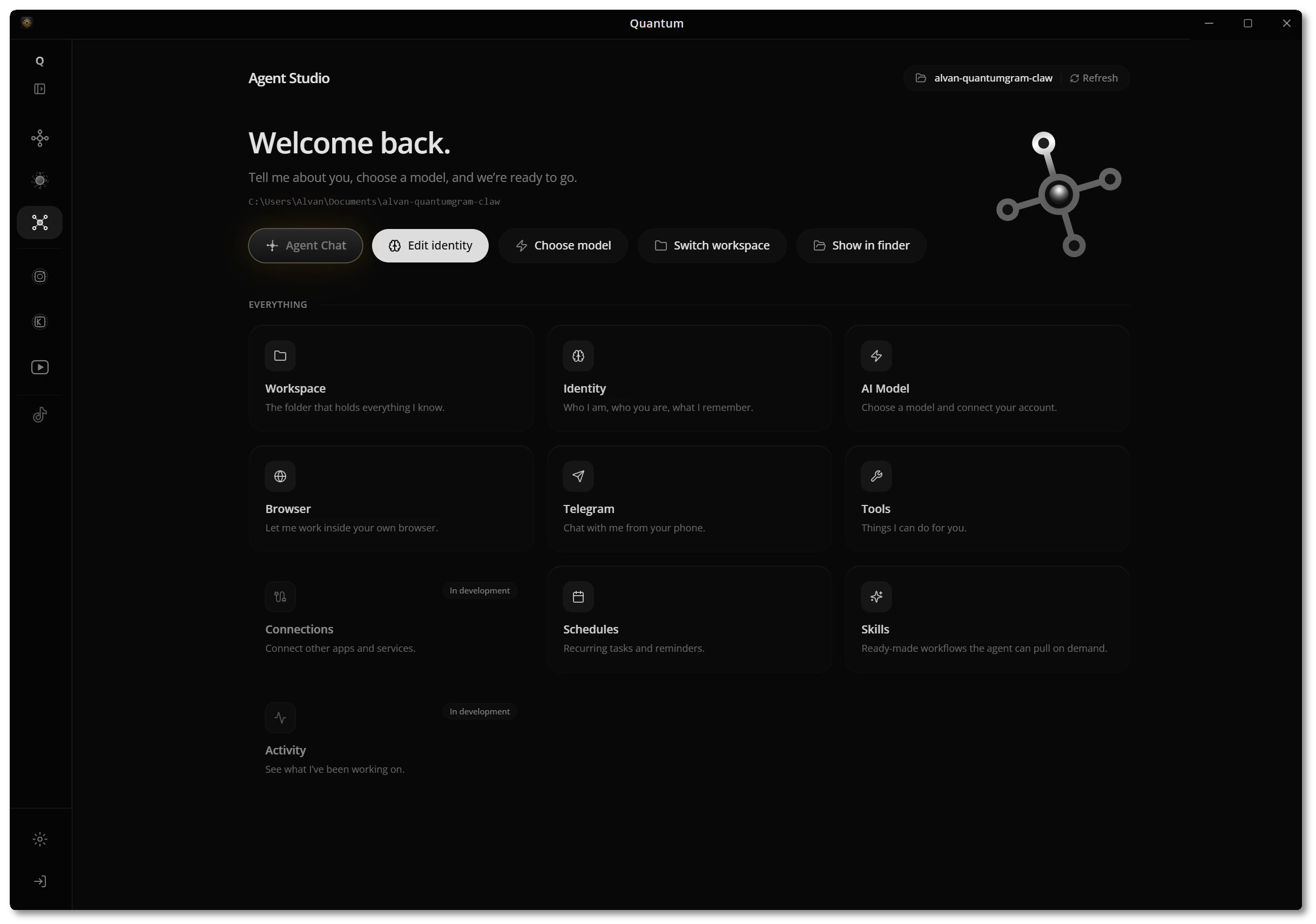 Agent Studio — welcome back configuration grid