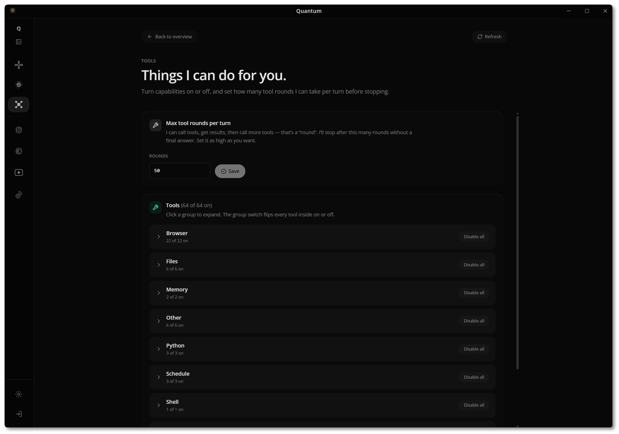 Agent Studio tools — turn capabilities on or off